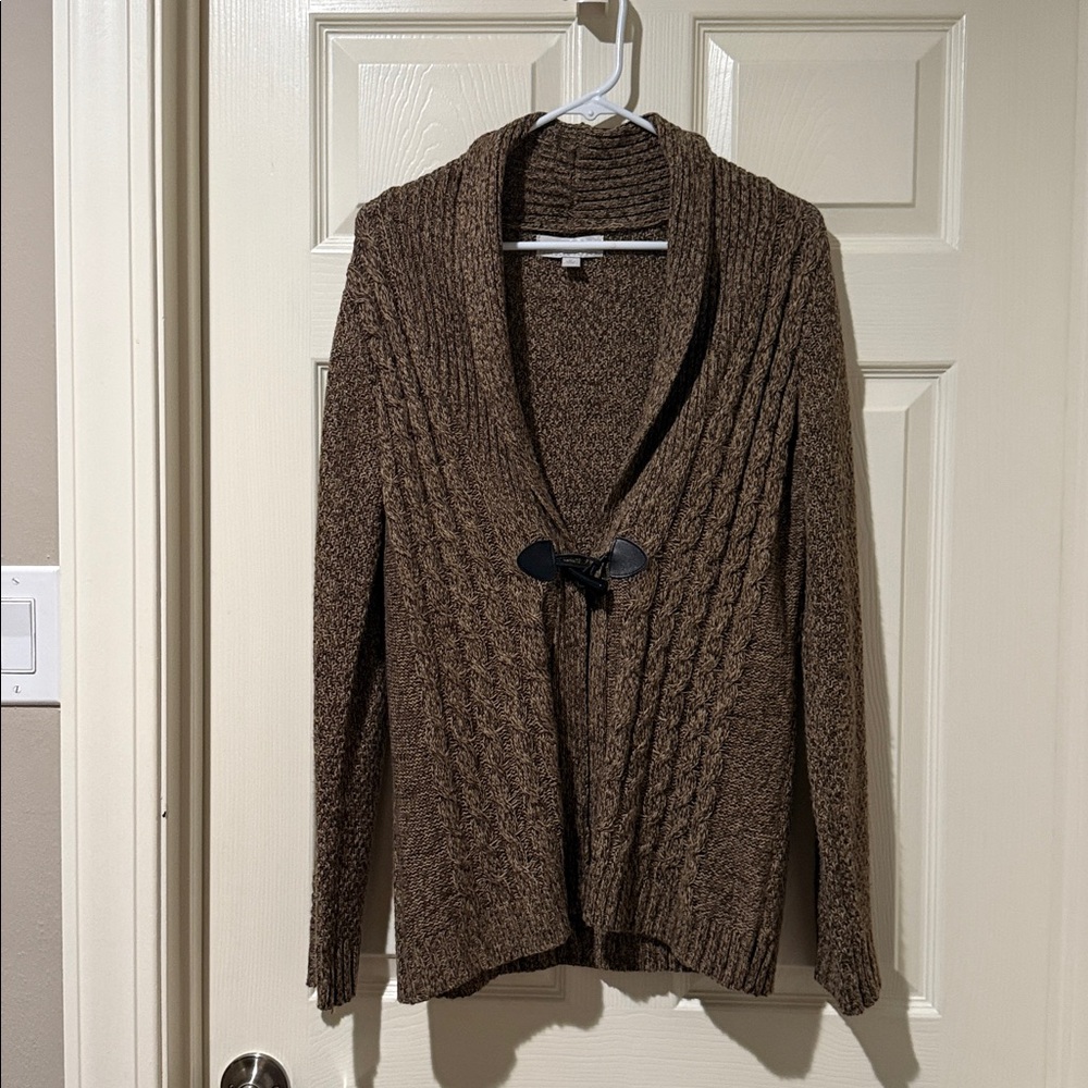 Carolyn Taylor Tan Knit Sweater with Toggle Detail